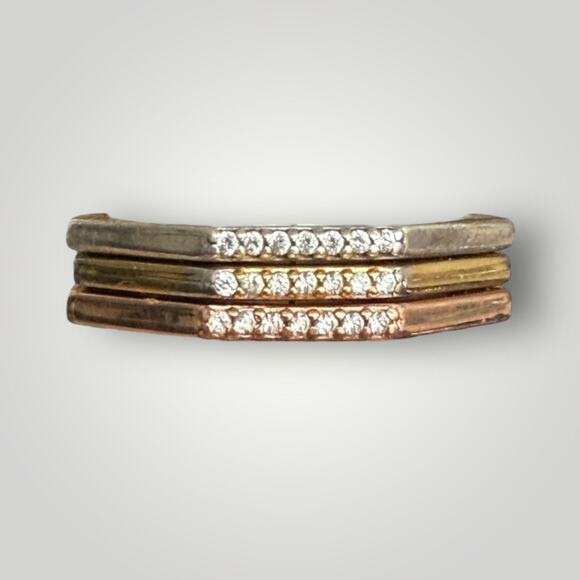 Pandora Stackable Ring Set – Tri-Color with CZ Stones - Picture 1 of 7